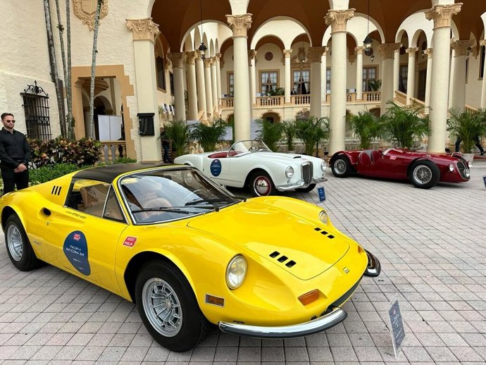 Italian automotive history on display during the event, a 1955 Lancia Aurelia B24S Spider America,  a 1950 Maserati A6GCS 2000 'Monofaro' by Fantuzzi and a 1972 Ferrari Dino 246 GTS.