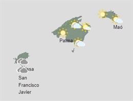 Mapa meteorológico en Baleares.