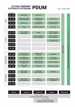 Horario de la oficina itinerante del Plan Director Urbanístico Metropolitano del AMB.