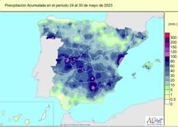 Precipitaciones en España durante el periodo del 24 al 30 de mayo de 2023
