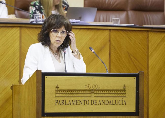 La diputada del PSOE-A María Ángeles Prieto, en una imagen del jueves en el Pleno del Parlamento.