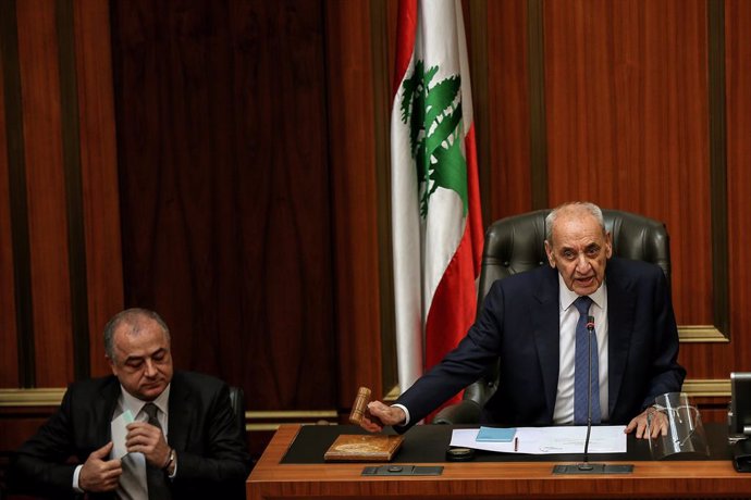 Archivo - 20 October 2022, Lebanon, Beirut: Speaker of the Lebanese Parliament Nabih Berri convenes a session where lawmakers are to elect a new president. Lebanon's parliament failed for the third time to elect a new president for the country, which br