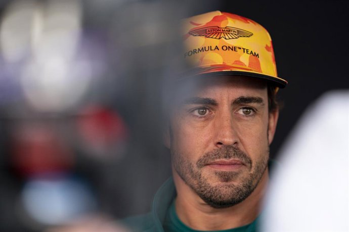 01 June 2023, Spain, Montmelo: Spanish Formula One driver Fernando Alonso of Aston Martin Team, talk to the media during preparations for the 2023 FIA Formula 1 Spanish Grand Prix at the Circuit de Barcelona-Catalunya. Photo: James Gasperotti/ZUMA Press