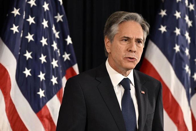 02 June 2023, Finland, Helsinki: US Secretary of State Antony Blinken delivers a speech at the Helsinki City Hall. Photo: Emmi Korhonen/Lehtikuva/dpa