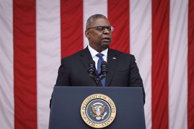 May 29, 2023, Arlington, Virginia, USA: United States Secretary of Defense Lloyd Austin speaks during a Memorial Day address at Arlington National Cemetery in Arlington, Virginia, US, on Monday, May 29, 2023. President Biden and Speaker of the US House of