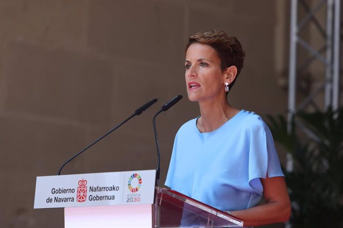 María Chivite, presidenta en funciones del Gobierno de Navarra, en su intervención en el acto de entrega del Premio Príncipe de Viana de la Cultura 2023.