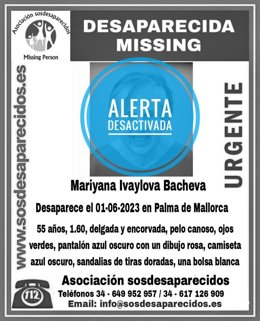 Cartel de 'alerta desactivada' de la desaparición de la mujer