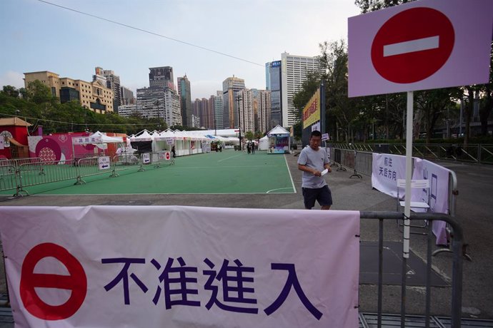 June 2, 2023, Hong Kong, Hong Kong: A banner reads that ''Do not enter'' at the Victoria Park. The upcoming Sunday will be the 34th anniversary of China's Tiananmen Square crackdown (also called as June 4th incident), some people in Hong Kong are attemp