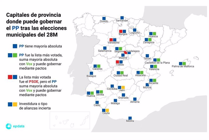 Capitals de província on pot governar el PP després de les eleccions municipals del 28-M