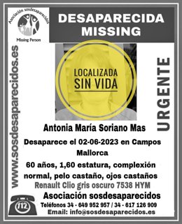 Cartel de 'alerta desactivada' de la desaparición de la mujer