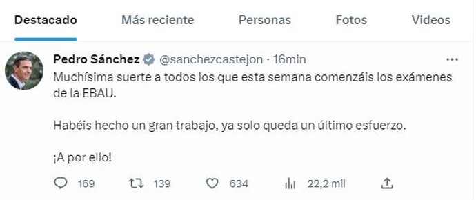 Tuit de Pedro Sánchez.