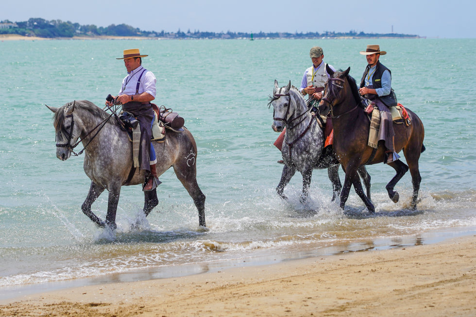 Caballistas en el Coto de Doñana a 24 de mayo del 2023 en Sanlúcar de Barrameda (Cádiz , Andalucía, España). 