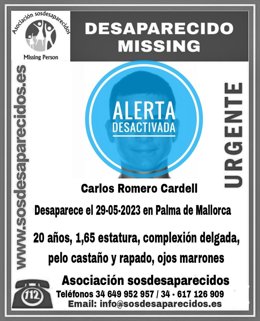 Cartel de 'alerta desactivada' tras la localización del joven.