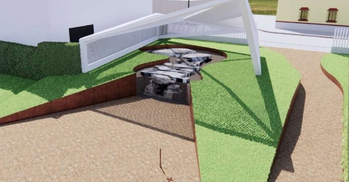 Recreación de la cubierta para el dolmen de Cañada Real, en Los Molares (Sevilla).