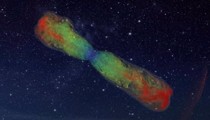 Simulación de un capullo de estrella moribunda emitiendo ondas gravitacionales