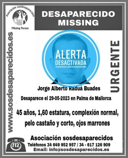 Cartel de la alerta desactivada del desaparecido.