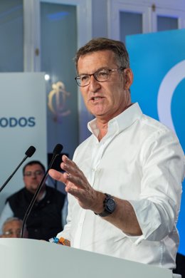 El líder del PP, Alberto Núñez Feijóo, intervé durant un acte de tancament de campanya electoral del PP, en el Casino Primitiu, a 26 de maig del 2023, a Albacete, Castella-la Manxa (Espanya). 