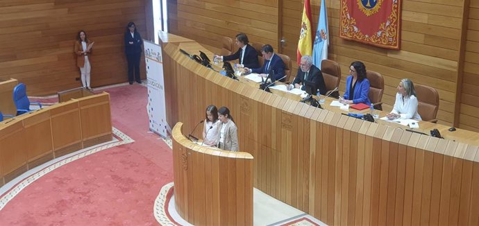 Pleno en el Parlamento de Galicia  en el  que más de cien estudiantes solicitaron a los voceros políticos el acceso igualitario a la educación.