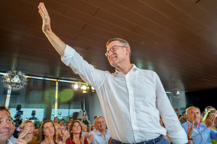 El presidente del PP, Alberto Núñez Feijóo, en la reunión de la Junta Directiva Regional del PP-A, a 06 de junio del 2023 en Sevilla (Andalucía, España)
