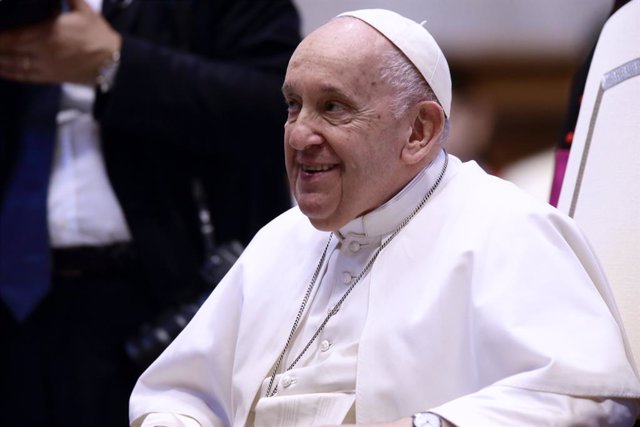 03 June 2023, Vatican, Vatican City: Pope Francis smiles during his audience to the pilgrims from Sotto il Monta in St. Peter's Basilica at the Vatican. Photo: Evandro Inetti/ZUMA Press Wire/dpa
