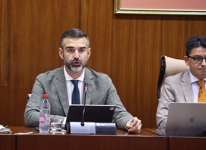 El consejero de Sostenibilidad, Medio Ambiente y Economía Azul, Ramón Fernández-Pacheco, al inicio de la comisión en el Parlamento andaluz