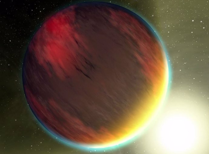 Impresión artística de un planeta de tipo júpiter caliente.