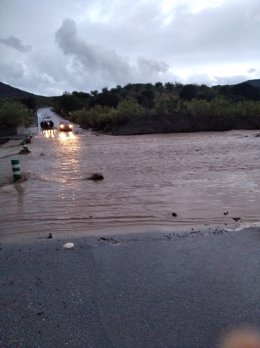 Una de las carreteras afectadas por las intensas lluvias en la provincia de Almería