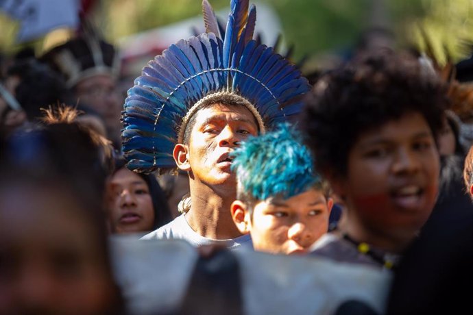 Movilización de las comunidades indígenas en Sao Paulo, Brasil.