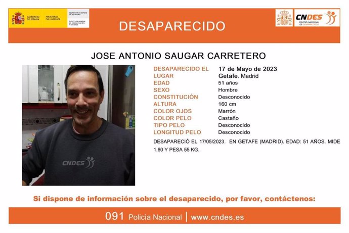 Buscan a un hombre de 51 años desaparecido desde el 17 de mayo en Getafe