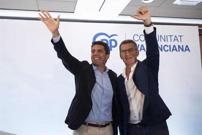El presidente del PP de la Comunitat Valenciana, Carlos Mazón, y el presidente del PP, Alberto Núñez Feijóo. 
