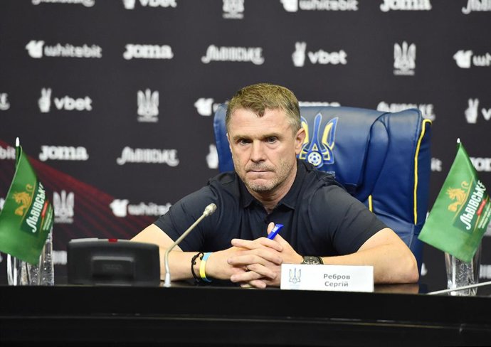 07 June 2023, Ukraine, Kiev: The new head coach of the national football team of Ukraine Serhiy Rebrov attends his official presentation at the House of Football. Photo: -/Ukrinform/dpa