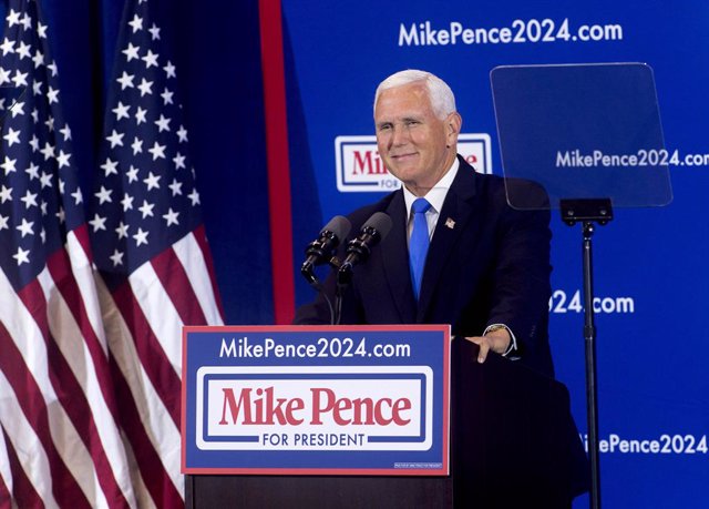 June 07, 2023 - Ankeny, Iowa, USA -  Former Vice President MIKE PENCE officially announces that he is running for president in 2024 with a rally at the FFA Enrichment Center on the campus of Des Moines Area Community College.