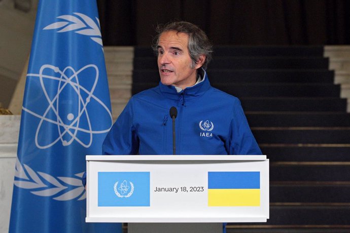 Archivo - January 18, 2023, Kyiv, Ukraine: Director General of the International Atomic Energy Agency (IAEA) Rafael Grossi is pictured during his joint briefing with the Prime Minister of Ukraine Denys Shmyhal at the Government House, Kyiv, capital of U