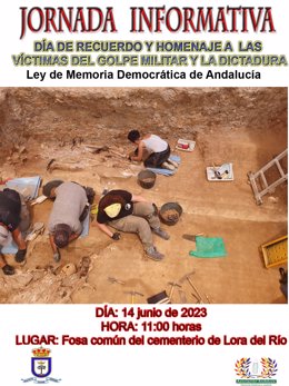 Cartel informativo sobre la jornada en memoria de las víctimas del golpe de Estado de 1936 en Lora del Río, en Sevilla.
