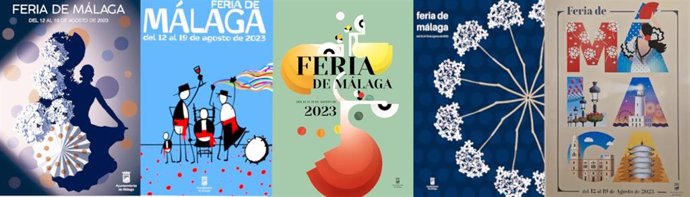 La ciudadanía puede elegir entre los carteles finalistas de la Feria de Málaga 2023, seleccionados por el jurado
