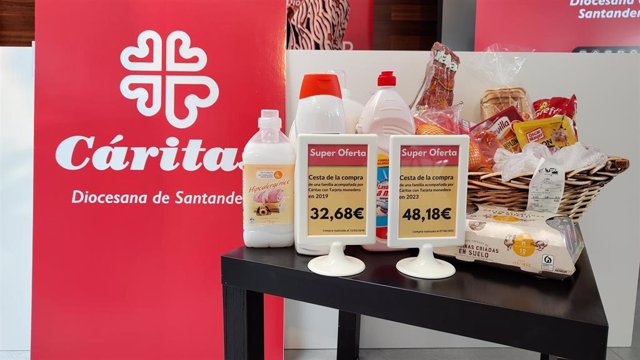 Muestra de Cáritas Santander de la subida de precios en la cesta de la compra entre 2019 y 2023.