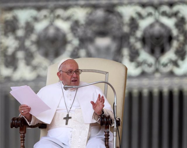 31 May 2023, Vatican, Vatican City: Pope Francis speaks during the Wednesday general audience at St. Peter's square in The Vatican. Photo: Grzegorz Galazka/Mondadori Portfolio via ZUMA/dpa
