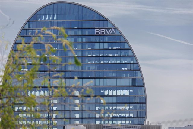 Archivo - Fachada del banco del BBVA en la ciudad del BBVA, a 10 de abril de 2023, en Madrid (España).