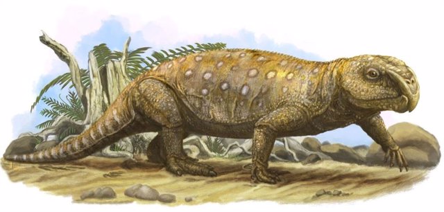 Reconstruction of the rhynchosaur Bentonyx from the Middle Triassic of Devon, about 245 million years ago.