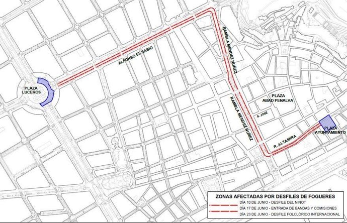 Recorrido del Desfile de El Ninot que se celebra este sábado en Alicante.