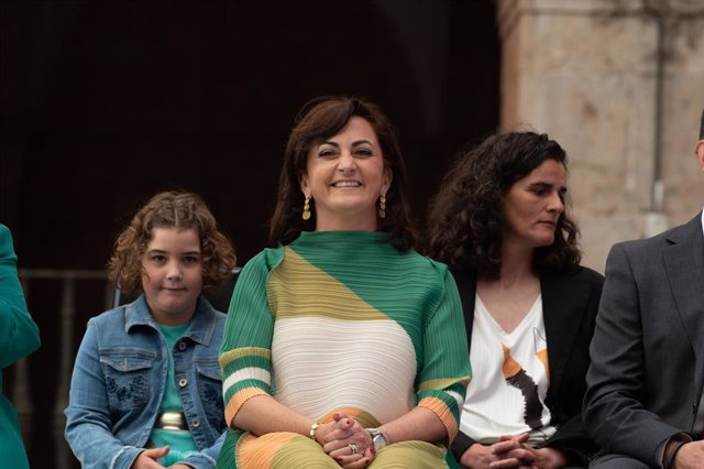 La presidenta del Gobierno de La Rioja en funciones, Concha Andreu durante el acto institucional del Día de La Rioja,  en el Monasterio de Yuso de San Millán de la Cogolla, a 9 de junio de 2023,