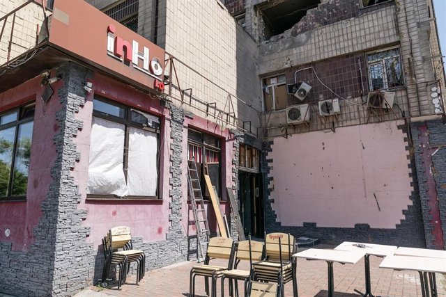 Restaurante destruido en Ucrania