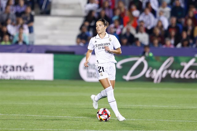 Claudia Zornoza of Real Madrid in action during the Spanish Women Cup, Copa de la Reina, Final football match played between Real Madrid and Atletico de Madrid at Municipal de Butarque stadium on May 27, 2023, in Leganes, Madrid, Spain.