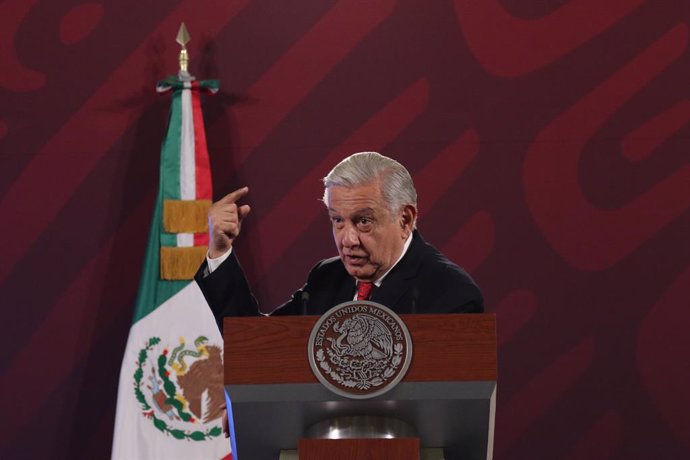 May 24, 2023, Mexico City, Mexico: May 24, 2023, Mexico City, Mexico: Mexico's President, Andres Manuel Lopez Obrador, gesticulates while talk during the Morning briefing conference at National Palace. on May 24, 2023 in Mexico City, Mexico. (Photo by I
