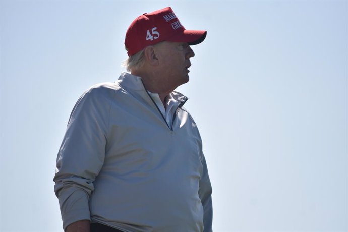 May 25, 2023, Sterling, Virginia, United States: Former President of the United States Donald J. Trump seen looking on at the golf course during the Pro-Am round of LIV Golf. Former President of the United States Donald J. Trump played golf in the LIV Gol