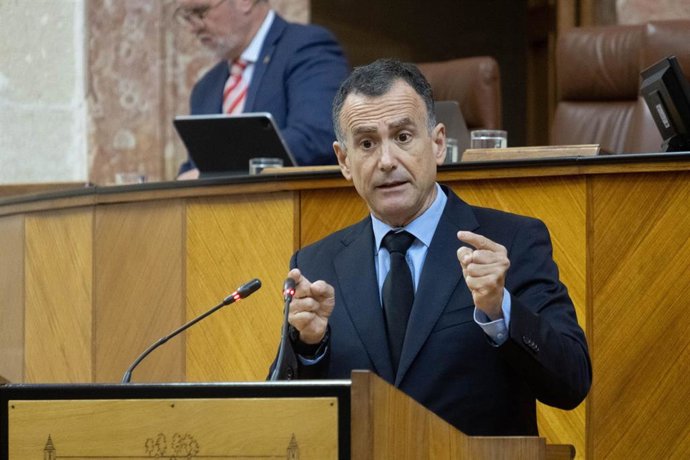 Archivo - El portavoz adjunto del PP-A en el Parlamento de Andalucía y vicesecretario de Economía y Hacienda, Pablo Venzal, en una imagen de archivo en el Pleno. 