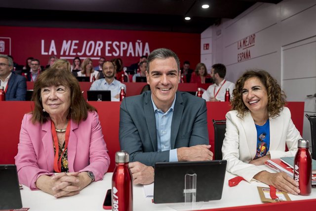 El secretari general del PSOE i president del Govern central, Pedro Sánchez, durant la reunió del Comitè Federal, a la seu del partit (Madrid)