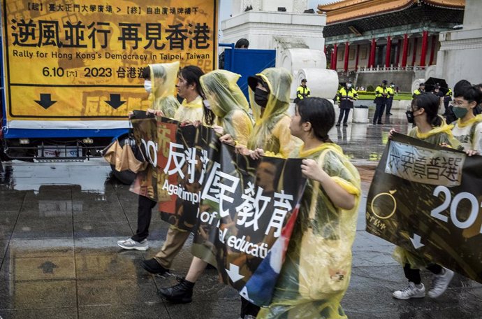 June 10, 2023, Taipei, Taipei, Taiwan, China, Republic of China: Protesters marching through the streets of Taipei, Taiwan on 10/06/2023  during Rally for Hong Kong's democracy. The protesters called for the release of political prisoners and a fight fo