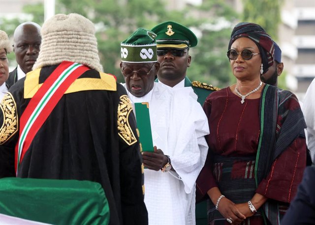 ABUJA, May 29, 2023  -- Bola Ahmed Tinubu (C) is sworn in as Nigeria's new president at a ceremony in Abuja, Nigeria, on May 29, 2023. Nigeria's new leader Bola Ahmed Tinubu was sworn in Monday as the 16th president of the most populous African nation, af