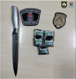 Cuchillo y droga intervenidos por la Policía Local de Las Palmas de Gran Canaria